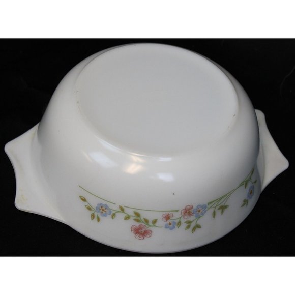 Vtg Pyrex England Cinderella Casserole Dish Handle Bowl Flowers Forget Me Nots - Picture 6 of 9